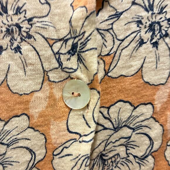 C&C California Top Floral Button Up 100% Linen Orange White Womens Size Medium - Picture 5 of 7